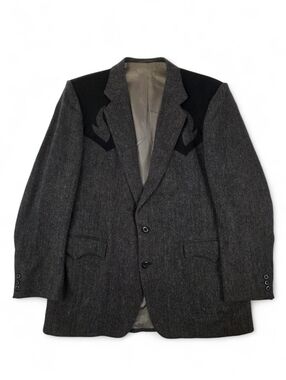 Vintage Circle S Western Blazer Men 44L Wool Herringbone USA Made Charcoal Black